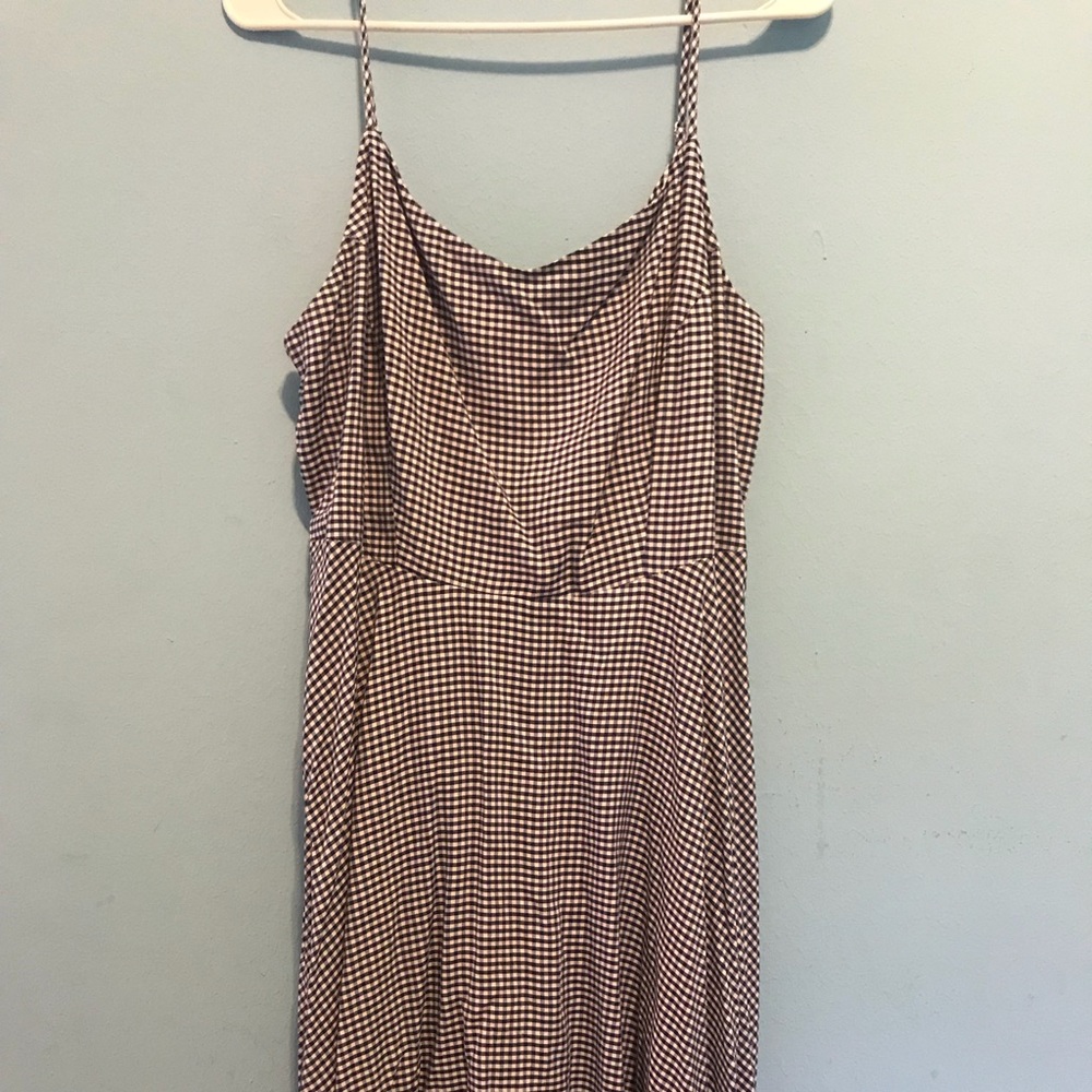 Navy Gingham Midi Dress